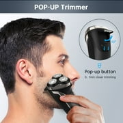 Men's Electric Razor, 2 in 1 4D Electric Rotary Shaver Cordless Rechargeable Mustache Face Beard Trimmer IPX7 Waterproof Dry/Wet, W/ LED Display & Holder for Husband Dad Travel