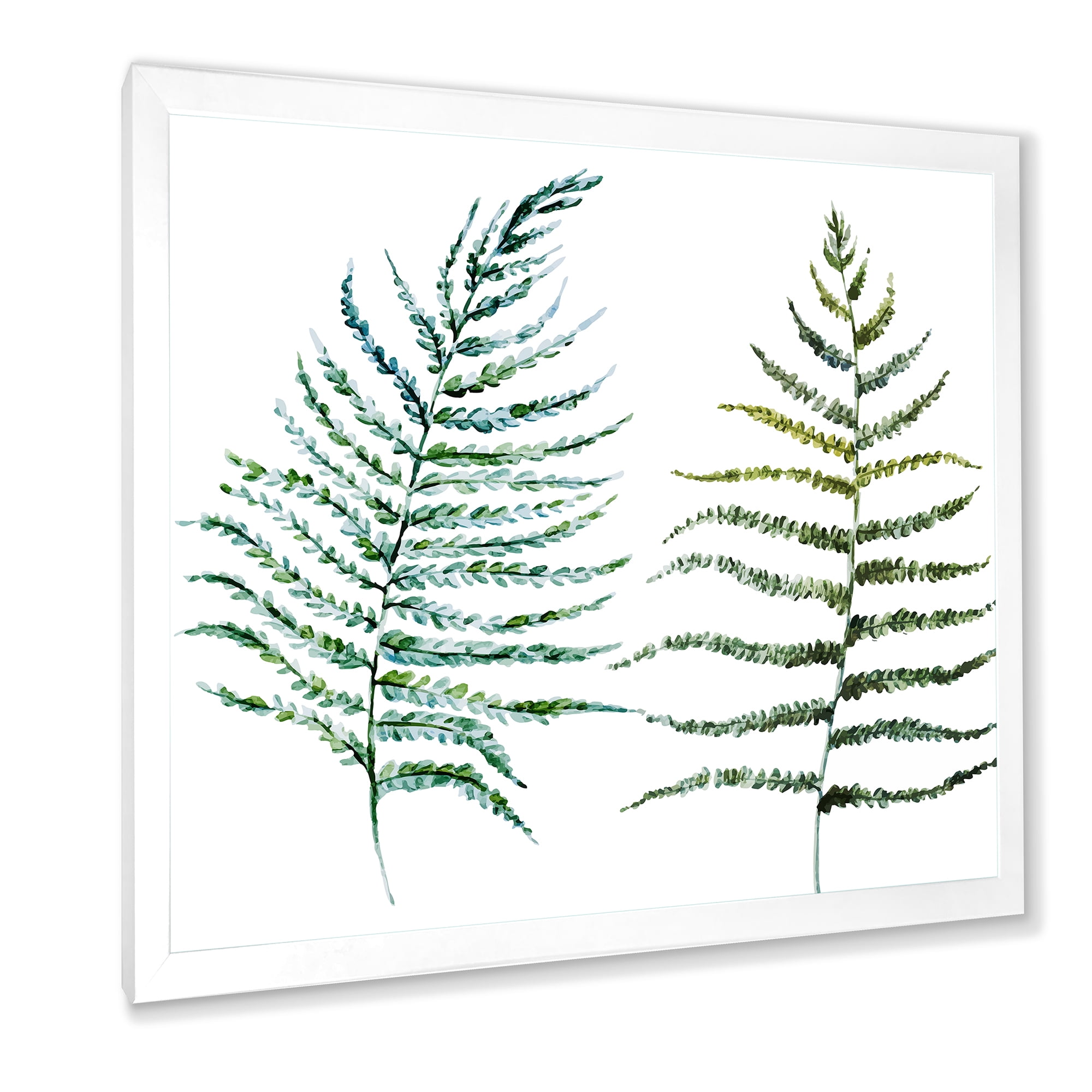 Designart 'Two Fern Leaves On White' Farmhouse Framed Art Print