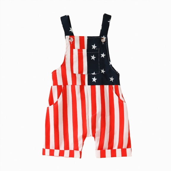 BOBOGOJP 4th Fourth of July Baby Girl Boy Outfit American Overalls Shorts Pocket Suspender Romper Clothes Red for Size 2-3 Years