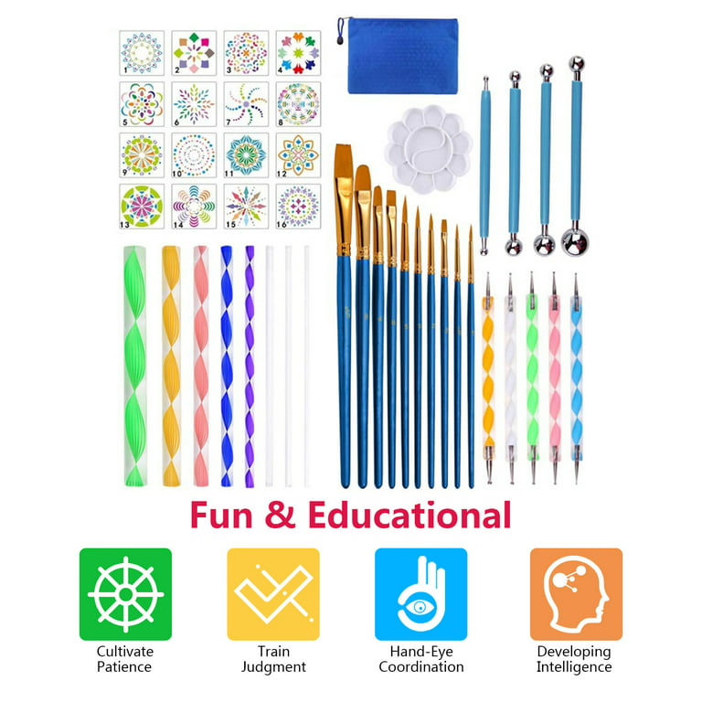 Carevas 44 Piece Mandala Dotting Tools DIY Painting Stencils Ball Palette  Paint Brushes Multifunction Embossing Dot Kit for Canvas Rocks Coloring