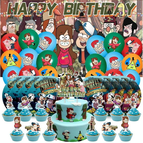 Gravity Falls Birthday Party Supplies Balloons Plates Decoration Cake Topper Decor Tableware Banner Backdrop