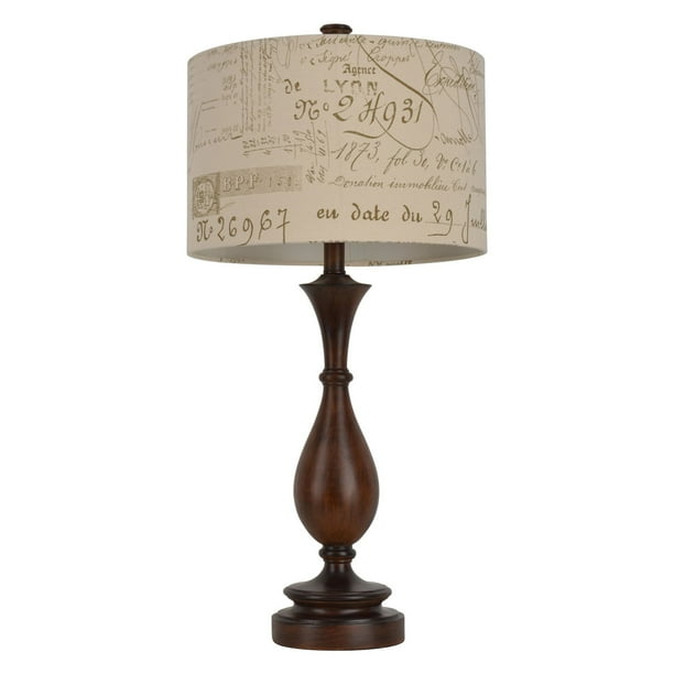 Decor Therapy Table Lamp With Script Screen Print Shade Red Wood Com Decor Therapy Table Lamp With Script, French Print Lamp Shades