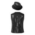 thumbnail image 2 of Alvivi Kids Boys Girls Sequined Shirt Vest for Hip-Hop Street Dance Performance Waistcoat with Hat Black 12-24 Months, 2 of 7