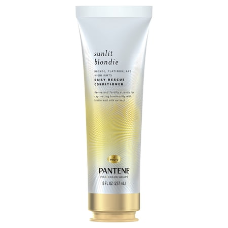 Pantene Sunlit Blondie Daily Rescue Conditioner Toner For Blonde Hair, Treatment For Color Treated Hair, With Biotin And Silk Extract, 8 Fl Oz