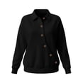 thumbnail image 6 of Hurxie Women's Solid Color Sports Casual Loose Button Lapel Hoodless Sweatshirt Top Black,S, 6 of 7