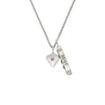 thumbnail image 2 of Delight Jewelry Silvertone Large October - Hot Pink Crystal Heart Silvertone Best Friends Forever Bar Charm Necklace, 23", 2 of 4