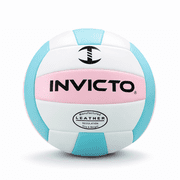 Invicto Premium Leather Volleyball, Official Size and Weight, Pink/Blue/White, Unisex