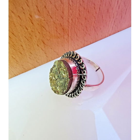 Pyrite Adjustable Ring, 925 Sterling Silver Handmade Antique Ring All Size Ava..