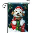 Happy Dog with Hat Scarf Winter Garden Flag Christmas Cute Puppy Outdoor Yard Decoration House Flags 12" ×18"