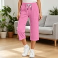 thumbnail image 4 of ATOGUTA Girl's Capris Pants Summer Loose Straight Leg Pants Elastic Waist Preppy Casual Trousers Pink, Size 5T-15, 4 of 8