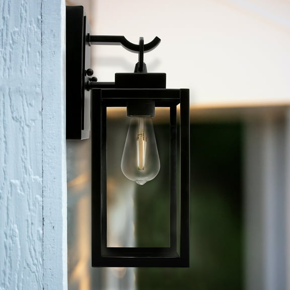 Maxxima LED Outdoor Wall Sconce, Clear Glass, ST19 Edison Bulb, Dusk to Dawn Sensor, 800 Lumens, 2700K Warm White