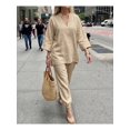 thumbnail image 3 of Women's Summer 2 Piece Outfits Lounge Sets Three-quarter Sleeve Top Wide Leg Cropped Pants with Pockets, 3 of 5
