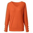 thumbnail image 3 of Lroplie Shirts for Women V-Neck Long Sleeve Womens Tops Fashion Bow Collar Solid Buttons Sleeve Knitted Sweater Warm Top Clothes Orange 2023 XL, 3 of 7