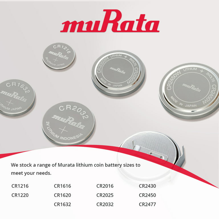 Murata CR2016 Lithium Battery 3V, 6 Pack 