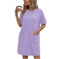 thumbnail image 2 of Womens Summer Dresses Solid Pocket Jumpsuit Casual Short Sleeve Round Neck Bandage Dress, 2 of 7