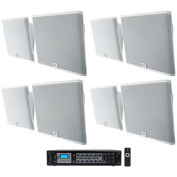 8) JBL SLP12/T-WH White Low-Profile On Wall Mount 3" 70v Commercial Speakers Amp