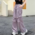 thumbnail image 4 of hlysgo Girls Parachute Pants Wide Leg Cargo Pant Y2K Streetwear Trousers with Multi Pockets Purple Purple,7-8 Years, 4 of 5