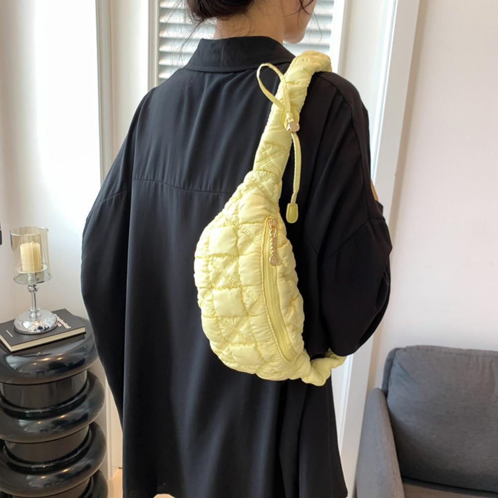 CAILDANL Quilted Crossbody Sling Bag Puffer Crossbody Fanny Pack Waist Bag Nylon Puffy Shoulder Bag Quilted Padding Crossbody Purse for Women