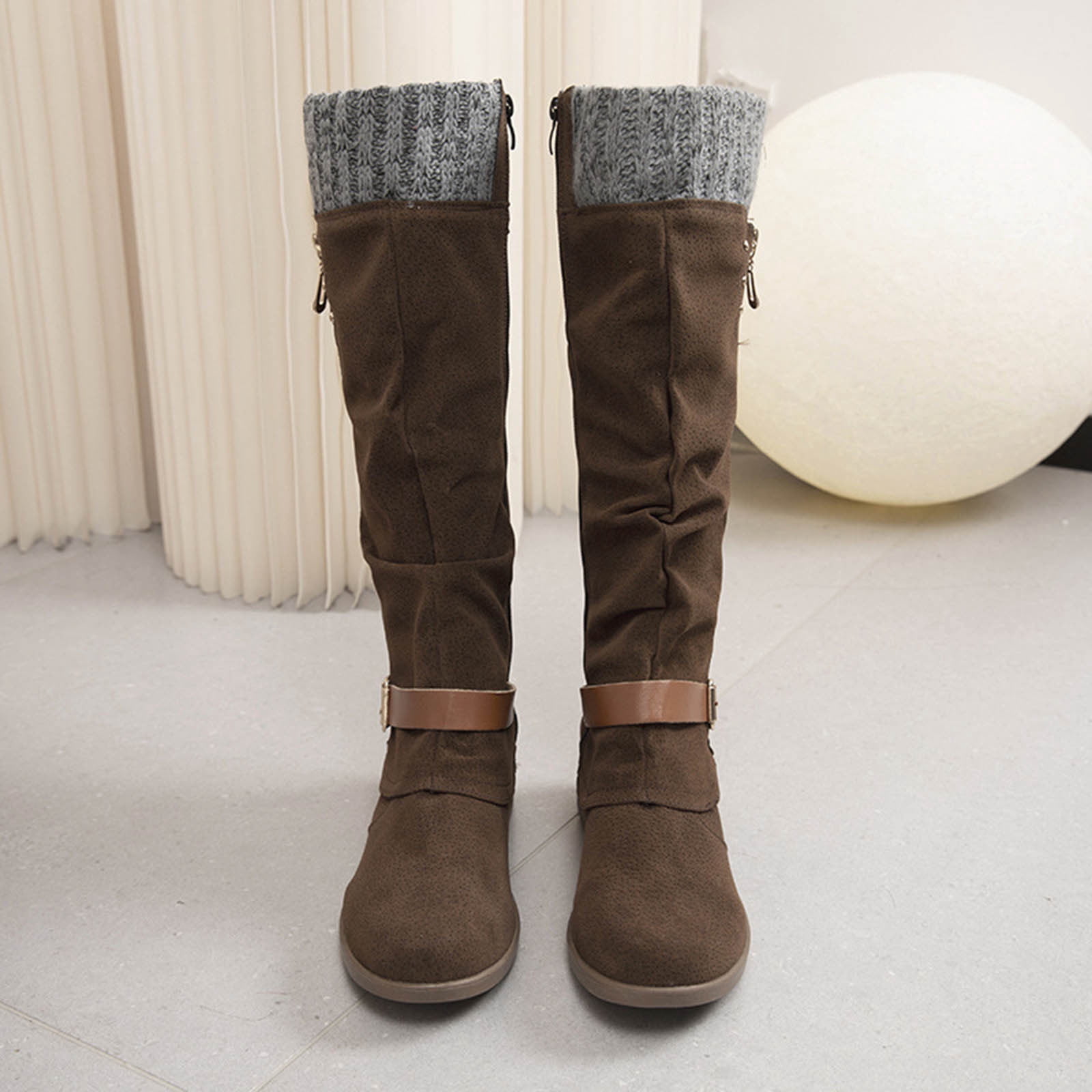 POROPL Wide Mid-Calf Boots for Women Outdoor Slouch Snow Boots Womens Shoes Fall Autumn Black Womens Ladies Shoes