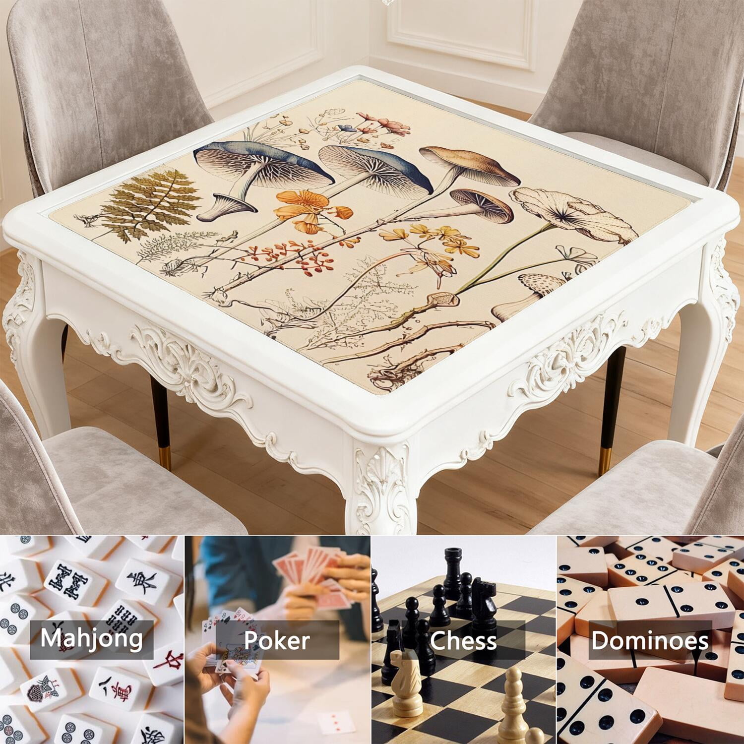 Plants Pattern Game Table Pad 31.5x31.5 Inches Made of Rubber Featuring Anti-Slip Backing and Noise Reduction Qualities for Mahjong Card Games Tiles