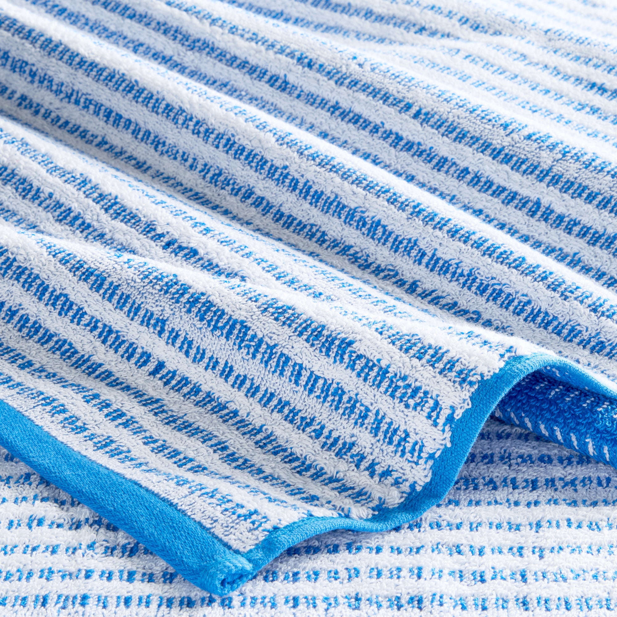 TOWN & COUNTRY PLAY 4-Piece Striped Reversible Terry Brights Bath Towel Set, 30"x58", 100% BCI Cotton, Plush & Absorbent 550GSM, Ocean Blue