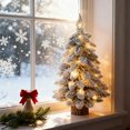 thumbnail image 2 of XEAZON Mini Christmas Trees for Tabletop, 18In Snow Flocked Christmas Tree with LED Lights and Wood Base, Small Christmas Pine Tree, Christmas Ornaments for Indoor Table Desk Home Shop Bar Party, 2 of 9