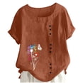 thumbnail image 4 of cocolona Summer Printed T-shirts for Women Crew Neck Short Sleeve Button Pullover Tops Dressy Casual Blouses Base Tees, 4 of 5