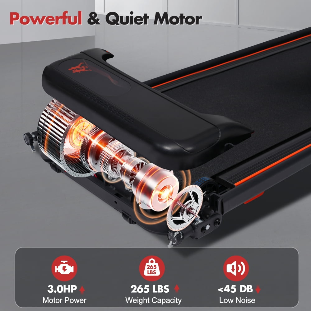 Treadmill with 8% Incline, Portable Treadmills for Home with Handle, Foldable Treadmills with 265 Lbs Capacity, 3.0HP Treadmill with 4 Adjustable Support Feet