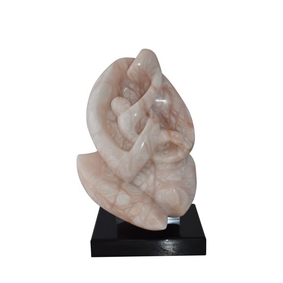 Mother and Child Marble Sculpture mounted on carousel base  12" x 11" x 19"H