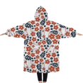 thumbnail image 2 of Oversized Wearable Blanket Hoodie,White Baseballs with Red Flowers Pattern Sherpa Blanket Hoodie with Super Pockets,Super Warm Fuzzy Pullover for Women & Men, 2 of 6