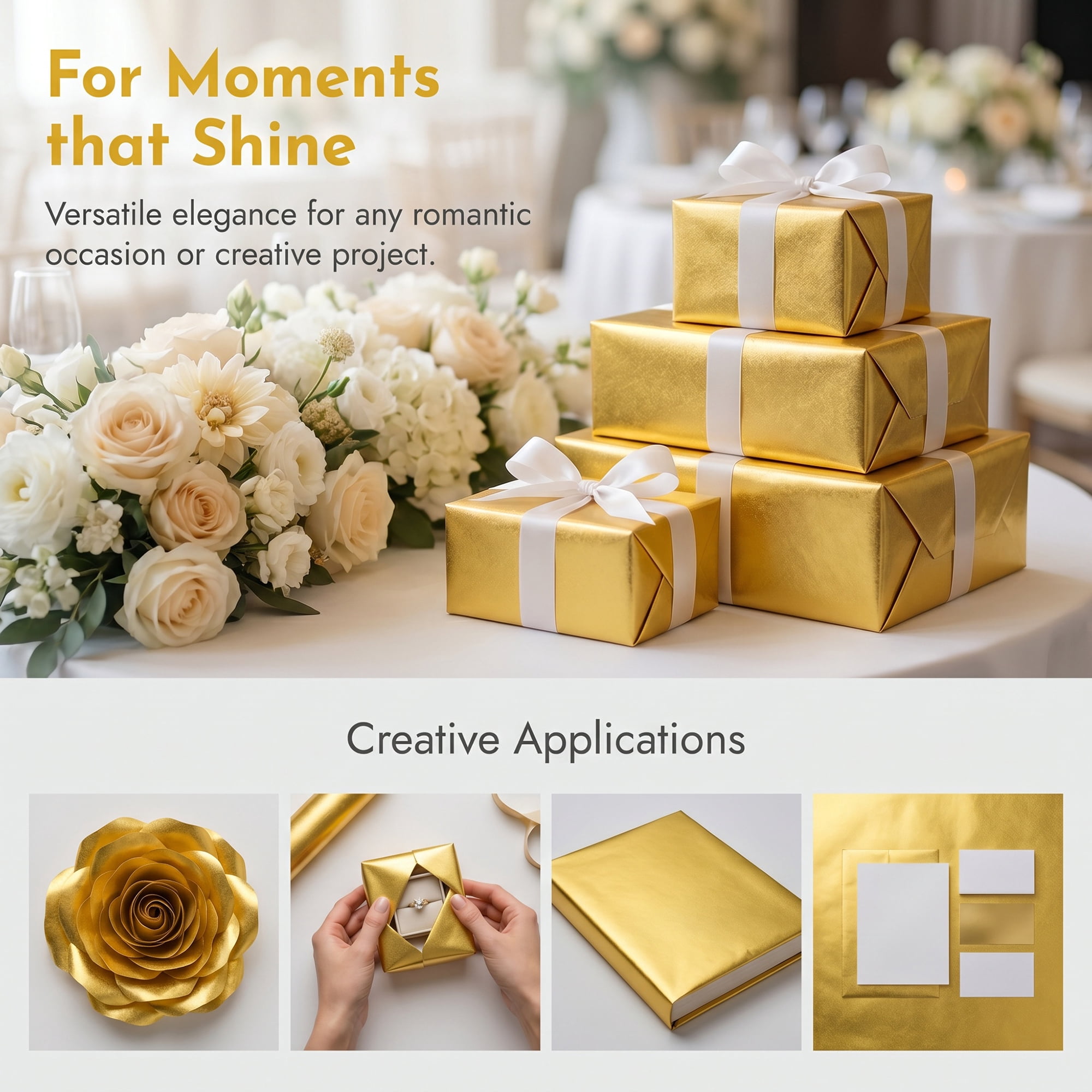 Unique Bargains 3Pcs Heavyweight Matte Gift Wrapping Paper Gold 27.6" x 19.7"