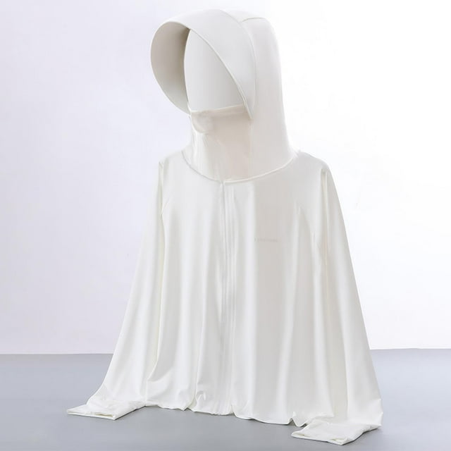 Mceream Chandails à Capuche Protection Solaire en Soie Glacée Upf50+ pour Enfants, Manches Longues Raglan, Fermeture à Glissière, Refroidissants, Blanc 5 Ans