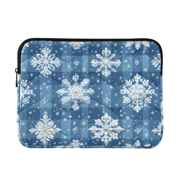 JIALIOU Laptop Sleeve Case with Zipper 13-13.3/15-16 Inch Compatible with MacBook HP Lenovo Dell ASUS Acer, Snowflakes on Checkerboard