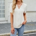 thumbnail image 3 of Women's Casual Shirts Spring Summer Short Sleeved T-Shirts Solid Color V-Neck Blouses Loose Pleated T-Shirt Daily Basic Pullover Top, 3 of 3