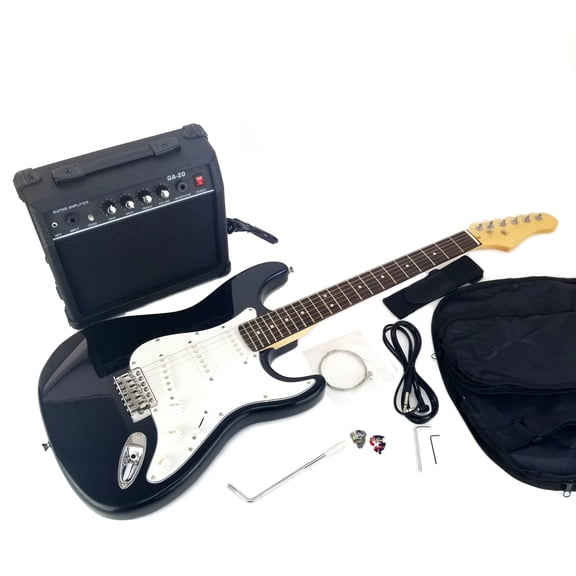 Zenison Electric 6 String Black Guitar Combo Starter Set Solid Wood Body Case