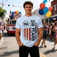 thumbnail image 2 of Sjldqy Mens 4th Of July Shirt Loose Lightweight Vintage American Flag Letter Print Graphic Tee Short Sleeve Crew Neck Anniversary Summer Patriotic Top For Men Size S Light Blue, 2 of 4