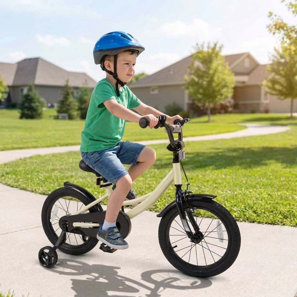 Redsmile Kids Bike 12 Inch with Removable Training Wheels for Boys Girls Ages 3-4, Sport Bicycle with Adjustable Seat, Rubber Wheels, 145 lb Capacity, Coaster Brake Toddler Bicycle, Beige