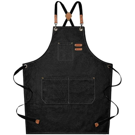 

Cotton Cross Apron with Adjustable Straps& Pockets M to XXL(Black)