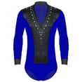 thumbnail image 3 of Kaerm Men's Rhinestone Latin Salsa Dance Shirt V Neck Ballroom Dance Tops Leotard Bodysuit Blue XXL, 3 of 7