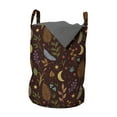 thumbnail image 1 of Leaves Laundry Bag, Dark Toned Stars Moon and Foliage Motifs Doodle Woodland Theme Oriental Folklore, Basket with Handles Drawstring Closure for Laundromats, 13" x 19", Multicolor, by Ambesonne, 1 of 4