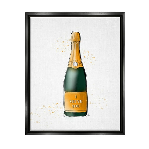 Stupell Industries I Veuve You Champagne Bottle Graphic Art Jet Black Floating Framed Canvas Print Wall Art, Design by Alison Petrie