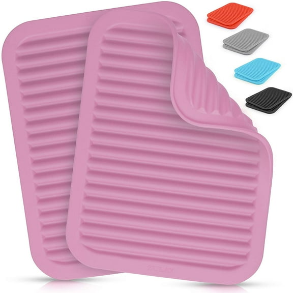 2 Pack (9"x12") Silicone Trivets for Hot Pots and Pans - Multi-Purpose & Versatile Trivet Mat - Heat Resistant Silicone Trivet - Durable & Flexible Hot Pads for Kitchen Counter - Pink