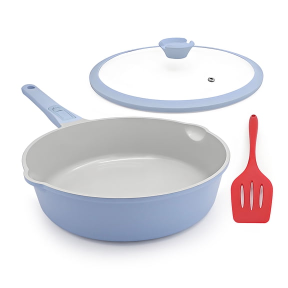 Ceramic Frying Pan Skillet with Lid, 12 inch Nonstick Deep Frying Pan for Cooking, 5 QT Large Saute Pan with Detachable Handle