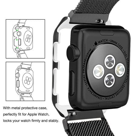Galaxy Wireless Usa Apple Watch Band With Case Stainless Steel Mesh Milanese Loop With Adjustable Magnetic Clasp Wristband Iwatch Band For Apple Watch Series Se 6 5 4 44mm Black Walmart Com Walmart Com