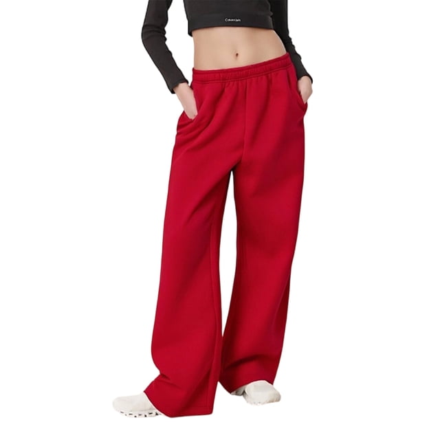 Argulvti Women Track Pants Elastic Waist Solid Color Causal Wide Leg Lounge Trousers with Pockets