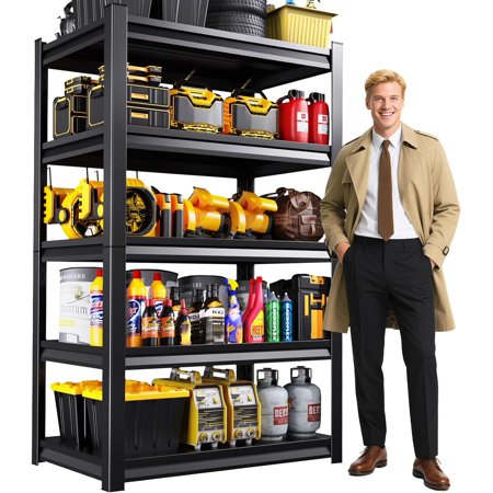 RONOVIA 3000 LBS Storage Shelves, 72" H Garage Shelving, 5-Tier Heavy Duty Shelf, Steel Shelving, Adjustable Shelving Unit, Easy to Assemble, for Garage, Warehouse, Basement Storage Shelving, Black
