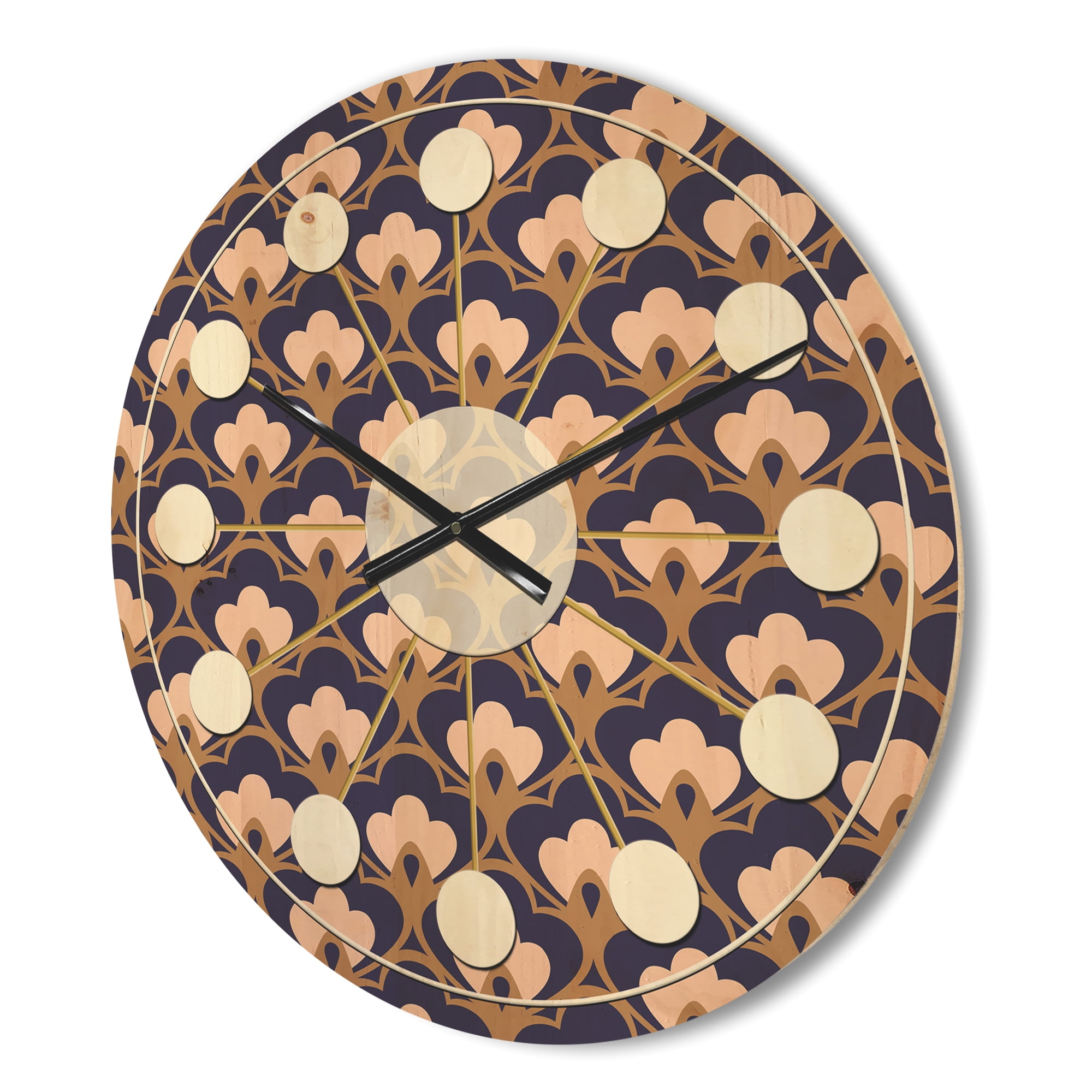 Designart 'Ornamental Retro Design IX' Mid-Century Modern Wood Wall Clock