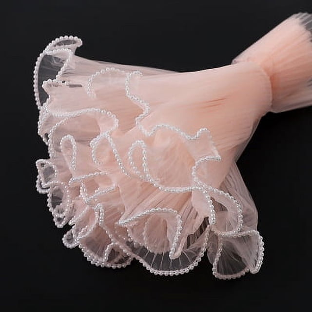 Nvzi pearl edge wave gauze flower packaging paper material yarn bouquet pleated wave gauze wrapped flower net gauze floral art 4 meters long (champagne powder)