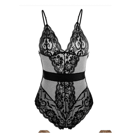 HISRFO Women Lingerie One Piece Fishnet Teddy Lace Cups Bodysuit Mesh Babydoll, S-XXL（Black，XXL