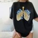 thumbnail image 1 of Puntoco Blusa de manga corta casual con estampado de mangas caídas vintage para mujer Puntoco Puntoco-3006, 1 of 9
